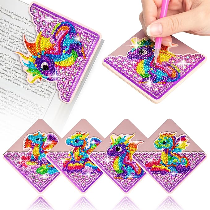 WIVICO 4Pcs Diamond Painting Bookmarks, Diamond Pearl Art Kits for Adults | DIY Diamond Dots Paint By Numbers Kit,Gifts for Book Lovers(Dragon)