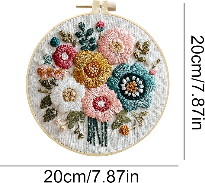 Embroidery Kit for Beginners & Adults Starter Kit, Cross Stitch Kits,DIY Hand Embroidery Needlepoint Set with Hoop, Pre-Printed Fabric, Threads and Instructions (Flower-2)