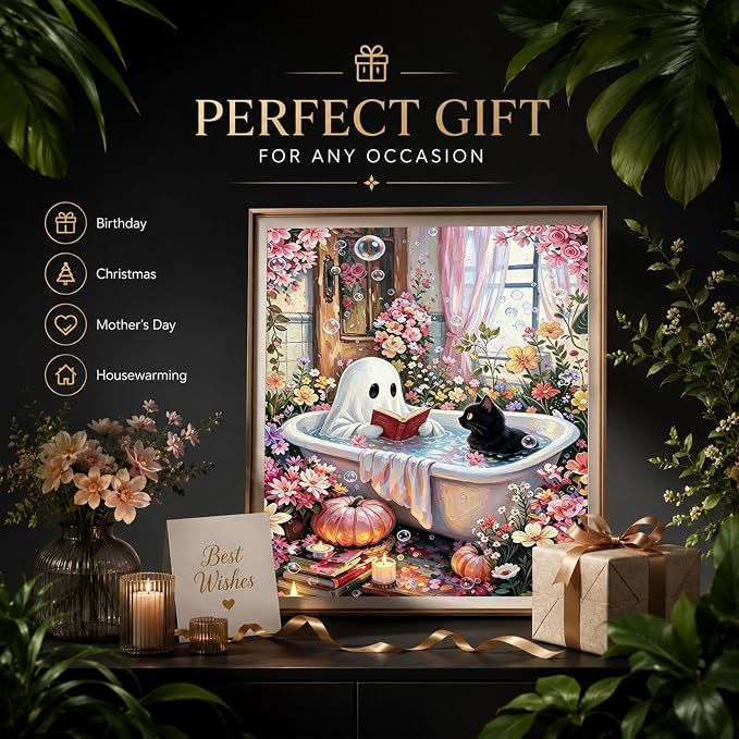 Halloween Paint by Numbers Kit for Adults Bathroom Ghost 16x20 In Frameless | Bathroom Ghost Paint by Numbers Kit for Adults Beginner, Halloween Paint by Numbers for Gift Home Wall Decor