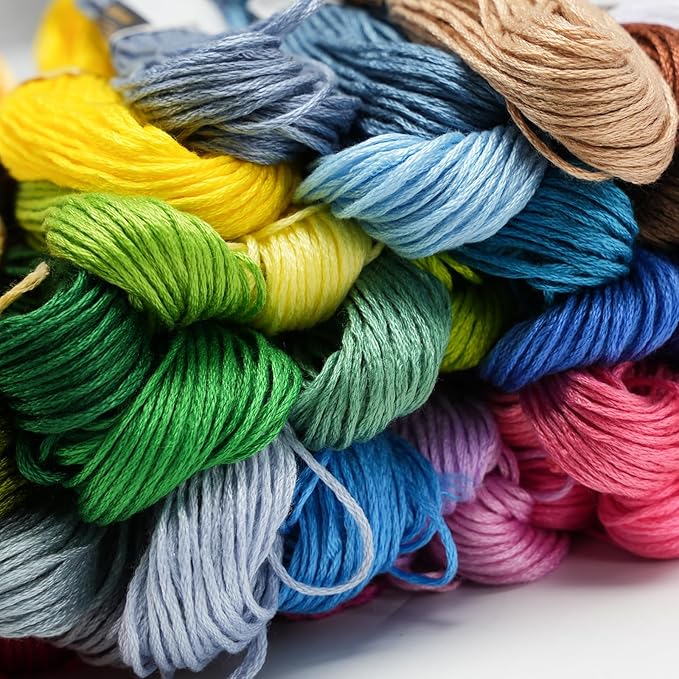 70 Skeins Embroidery Thread Friendship Bracelet String Floss Kit Yarn | Rainbow Thin Threads for Beginners, Cross Stitch, Sewing, Needlepoint, Crochet Craft, Patterns for Hair Wrap & Shirt Lanyard