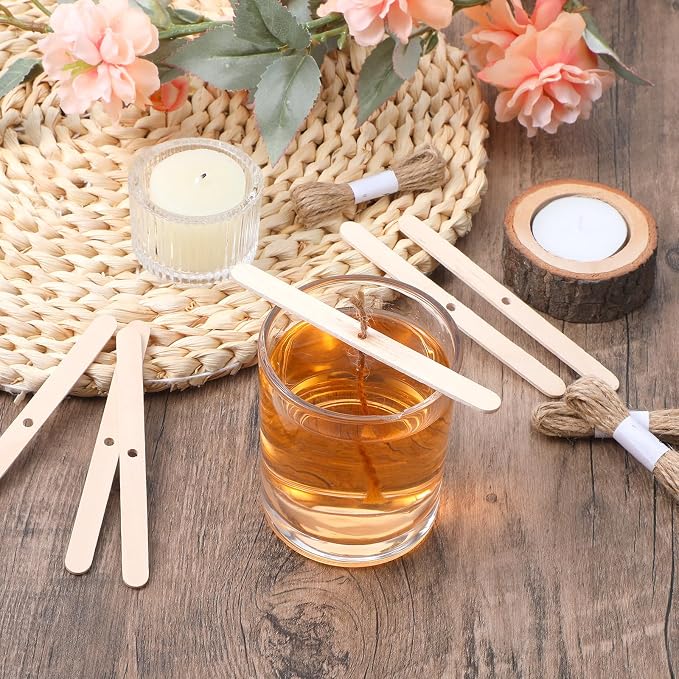 50 Pc Wooden Wick Holder,Adjustable Candle Wick Centering Tool & Stabilizer | for Candle Making Supplies, DIY Candlemaking Tools, and Accessories