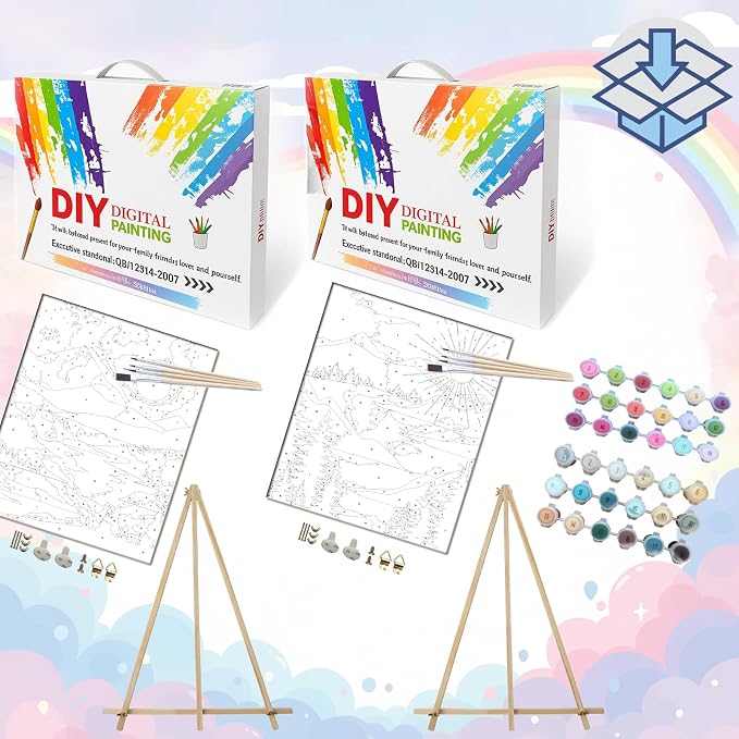 BAISITE Paint by Numbers Kit for Adults Beginners,12" Wx16 L 2 Pack Canvas for Painting Kits for Adults in Colorful Box 6970 Already Framed