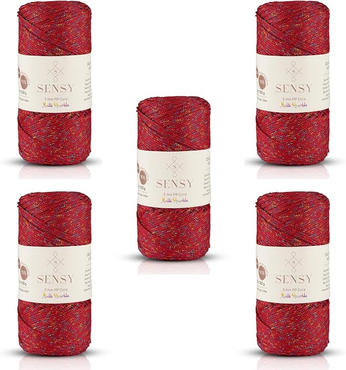 S Sensy 2mm-Polypropylene Macrame Cord 5 Skein Dark Red Multi Sparkle 252yd