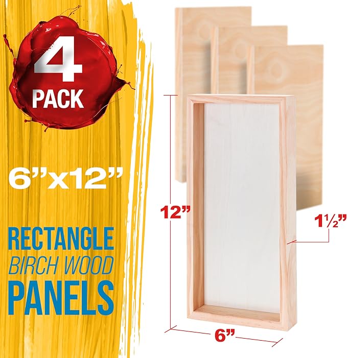 U.S. Art Supply 6" x 12" Unfinished Cradled Wood Panels for Painting
