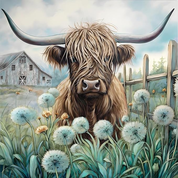 Diamond Art Kits for Adults,Highland Cow Diamond Painting Kits 12 x 12in