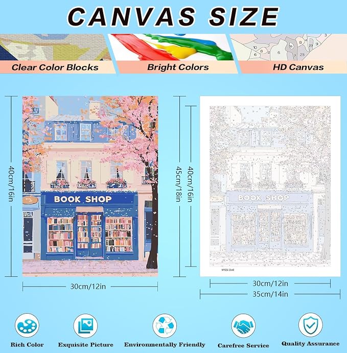 DPARTGMJT 6 Pack Bookshop Paint by Numbers Kits for Adults-12x16in(30x40cm)
