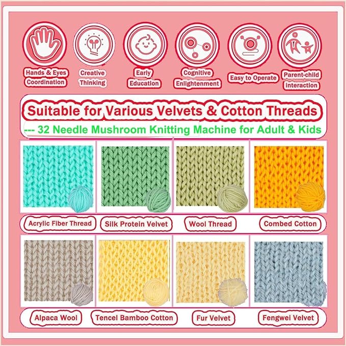 Sentro Knitting Machine,Sentro 32 Needles Mushroom Knitting Machine for Adults and Beginners Automatic Circular Weaving Spinning Knitting Loom Machine Kit for Kintting Toys,Hats,Scarf,Sweater