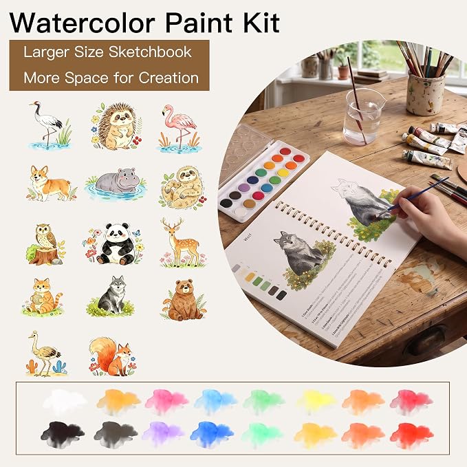 PAPPAGLLO Watercolor Workbook Animal Watercolor Book Paint Set for Beginner