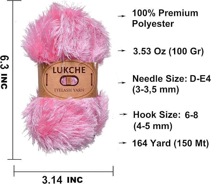 Eyelash Fun Fur Yarn Premium 100% Polyester 164 Yds (150 Mt), 3.53 Oz (100 Gr) Colorful Crochet Yarn Dıy Hand Knitting. (Pink, 3 Skein)