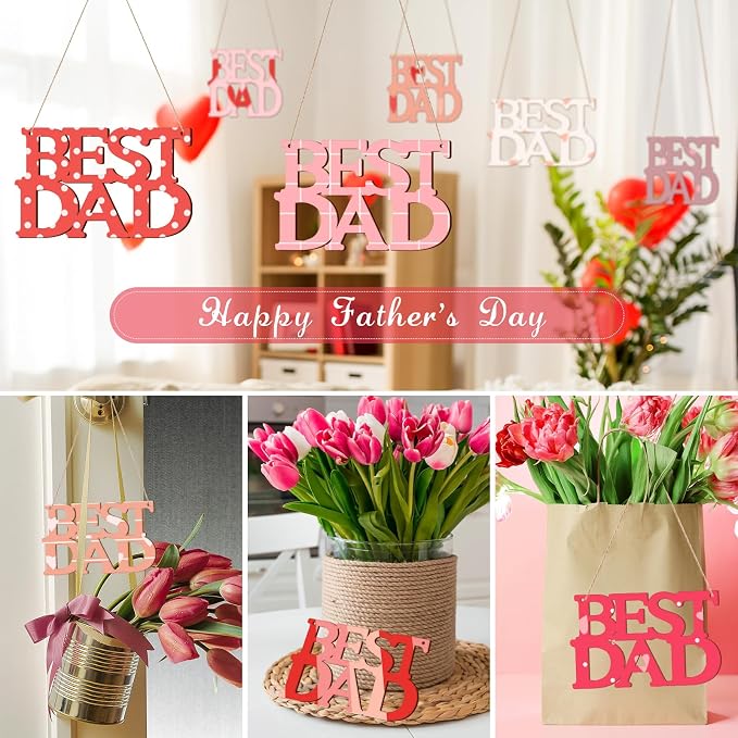 Wooden BSETDAD Letter Ornaments to Paint 7 Inch, Large Size Father Day Wooden Cutout DIY Blank Unfinished Wood Discs Father's Gifts Ornament for Crafts Hanging Decorations(10PCS)