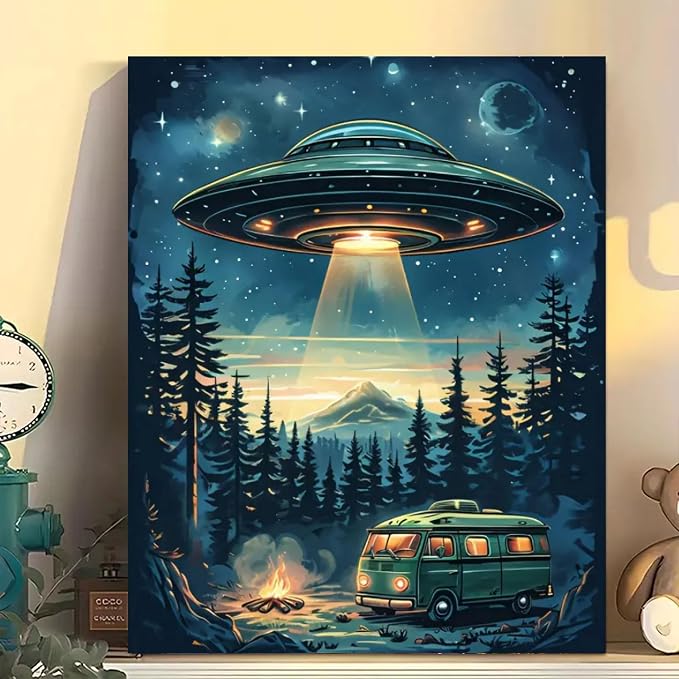 Arttoplus UFO Paint by Numbers Kit for Adults Beginner 16x20 inch | Bus in Forest Adult Paint by Number Kits on Canvas, DIY Oil Painting by Numbers for Gift Home Wall Decor (Without Frame)