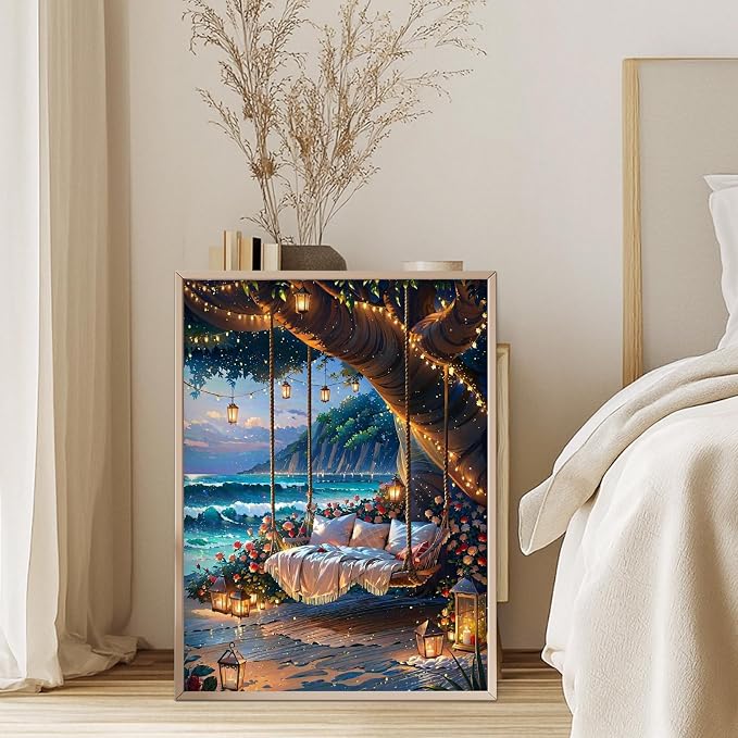 GEEHEIY Diamond Art Kits for Adults, 5D Beach Swing Diamond Painting Kit