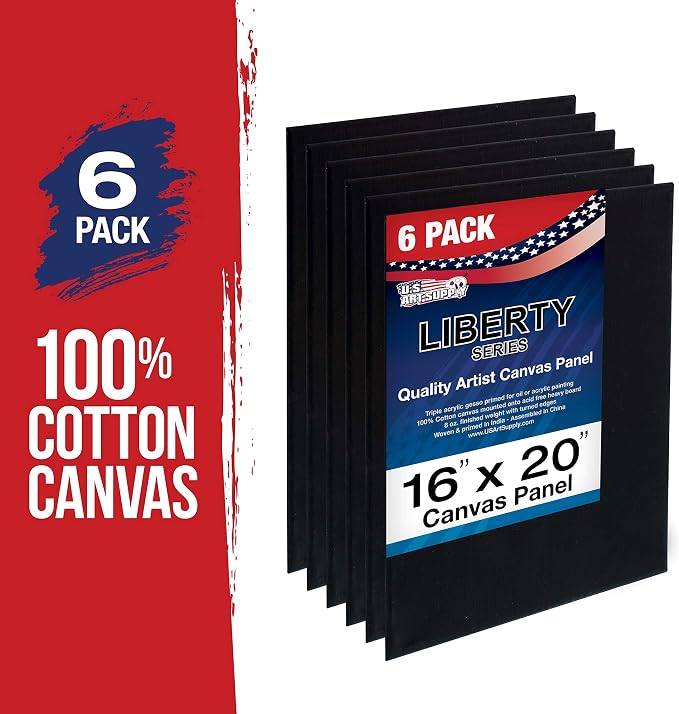 U.S. Art Supply 16 X 20 Inch Black Art Canvas Board Panels 6 Pack - 8 Ounce