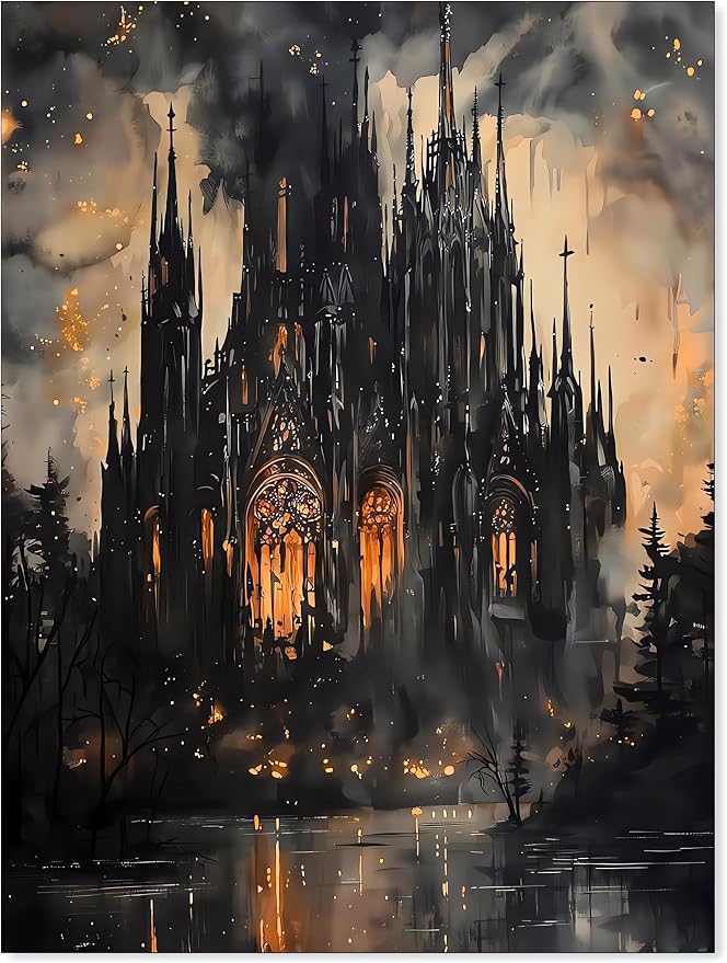 CraftBliss Paint by Numbers for Adults, Gothic Castle DIY Painting Kit, Dark Fantasy Wall Art with Pre-Printed Canvas & Acrylic Paints, Dark Academia Home Decor, 12 x 16 Inch