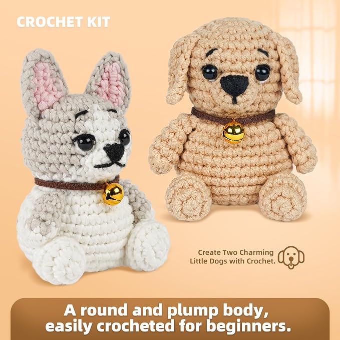MOREJMTT Crochet Kit for Beginners, Learn to Crochet, Include Easy Knitting Soft Yarn, Step-by-Step Video Tutorial, Hook, Holiday Birthday Gift for Adults (2pack Dog)