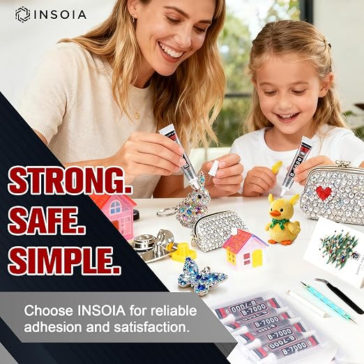INSOIA B7000 Bedazzling Glue Tool Clear, 8 x 15ml Precision Tip