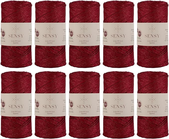 S Sensy 2mm -Premium Polypropylene Macrame Cord 10 Skeins Dark Red Sparkle