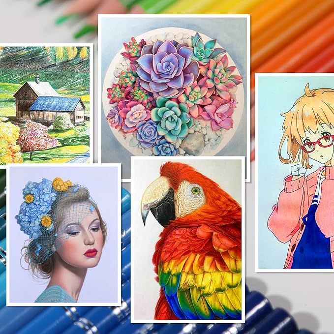 H & B 120 Colored Pencils for Adults & Beginners with Case & Coloring Book | Oil-based Soft Cores for Smooth Drawing & Coloring - Vibrant Blendable colors - Portable Travel Kit with Sharpener & Eraser