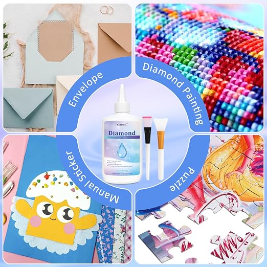 KISREL 240ml Diamond Painting Sealer, 8oz Quick-Dry Diamond Art Sealer with Applicator, Non-Toxic 5D Diamond Art Glue Permanent Adhesive, Puzzle Glue for Glossy Finish