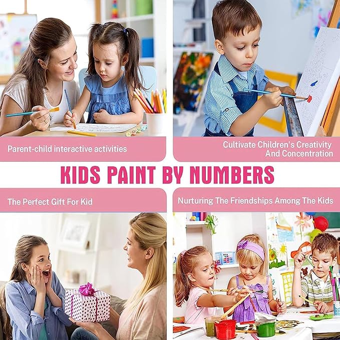 MXCFZX 6 Pack Framed Paint by Numbers Kit for Kids,Cute Sea Animals Painting Kits for Ages 4-6-12,Easy Paint by Number Kids Paint for Beginner,DIY Acrylic Oil Painting Kit for Wall Decor(8X8inch)