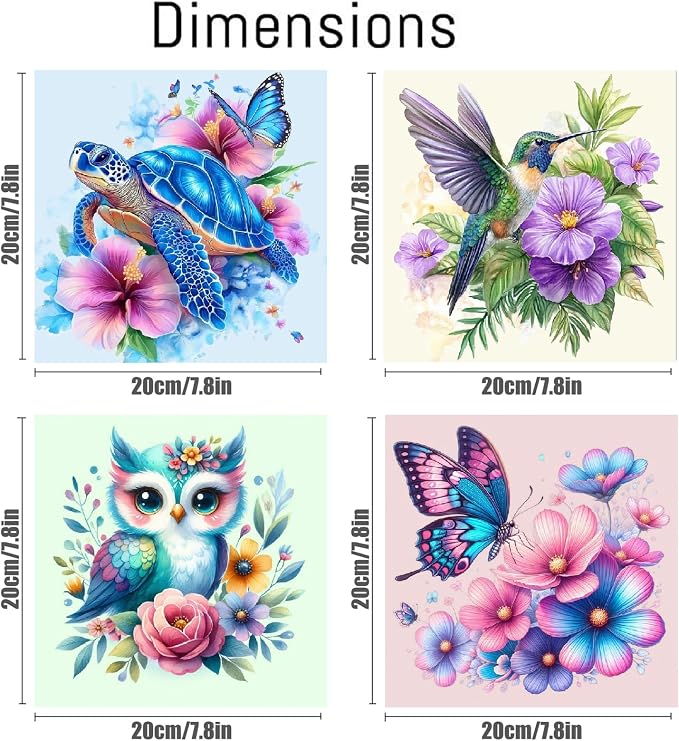 Canrichshop 4 Pack Framed Paint by Numbers Kit for Adults Beginner & Ages Over 12,Animals Paint by Number Kits, DIY Number Painting for Adults Flowers for Decor Present 8X 8 inch
