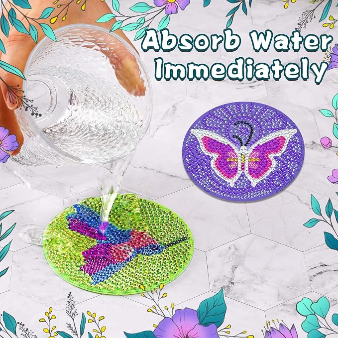 UPINS DIY Kit, Diamond Art Painting Coasters with Holder, 8 Pcs Hummingbird Butterfly Coaster Craft Supplies for Adults Kids Beginners | DIY Hummingbird Butterfly Coaster,Diamond Art Kits,for Adults Beginners DIY Diamond Art Craft Supplies