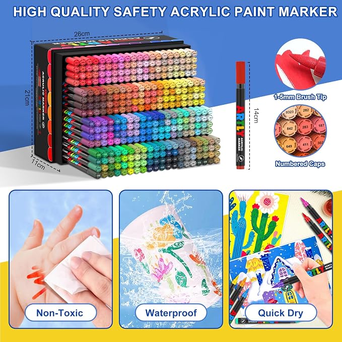 Amamao 320 Colors Acrylic Paint Markers, Acrylic Brush Markers for Rock Egg