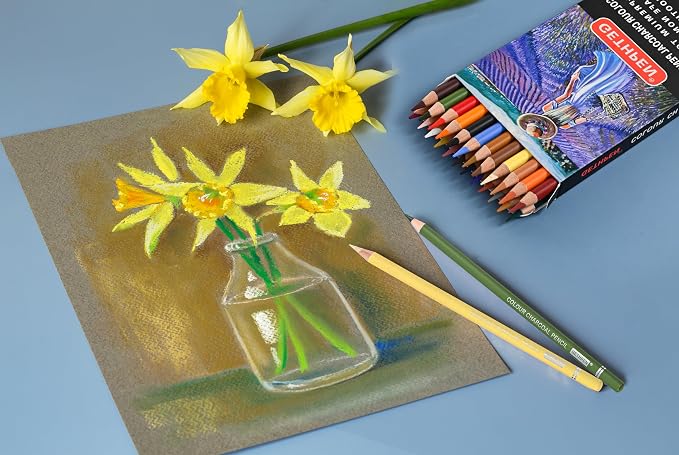 GETHPEN Colored Charcoal Pencil Set,Pastel Chalk Drawing Pencils,24 Colors | Professional Skin Tone Colored Charcoal and Pastel Chalk Pencils, for Sketching, Shading, Coloring, Layering & Blending