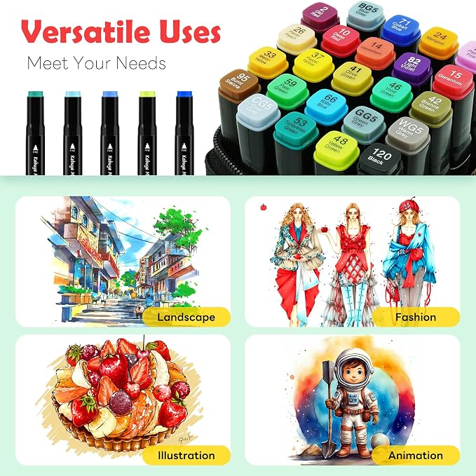 Alcohol Markers Set 24 Colors - Drawing Marker Dual Tips for Adult Coloring | Coloring Books No Bleeding Dual Tip Art Marker - Art Market Set for School Sketching Coloring Alcohol Based Markers with Base