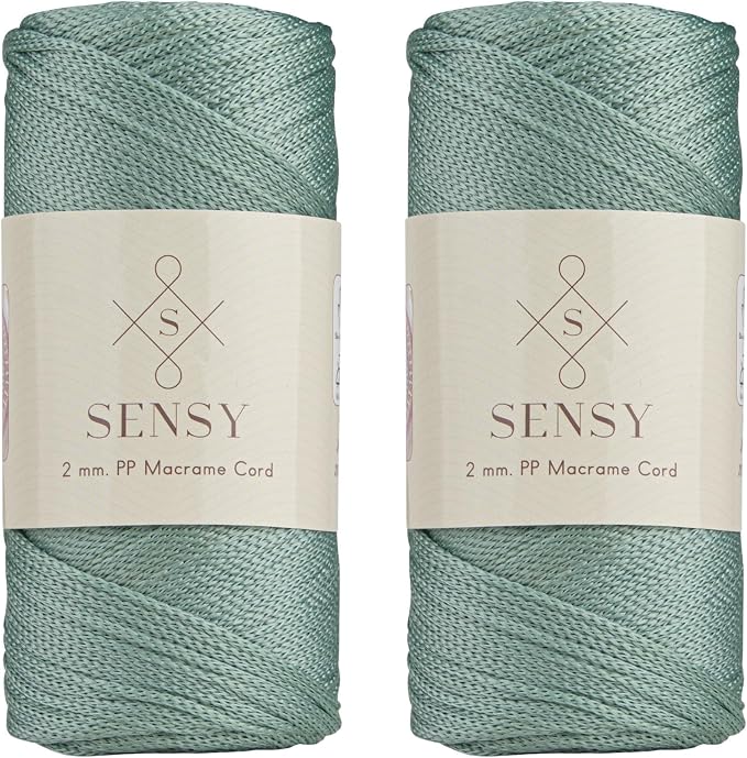 Sensy Premium 2 Pack of 2mm 251 Yards Polyester Rope 100% Polypropylene Cord Macrame Cord 2mm Crochet Bag Cord Macrame Rope Crochet Thread Gift for Knitter (Sage)