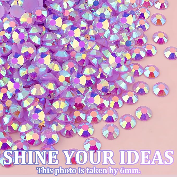Resin Jelly Rhinestones for Crafting with B7000 Jewelry Glue, 1 Box Light Purple AB Flatback Crystal with 3Pcs 10ml Glue, Bedazzling Non Hotfix Gems for DIY Tumblers Clothing Shoes Manicure