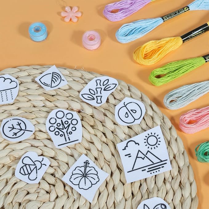 Patemby Embroidery Pattern Water Soluble Embroidery Stabilizers, Stick and Stitch Embroidery Paper Wash Away with Pre-Printed Pattern Designs Stencils Transfers for Hand Sewing Lover Beginner