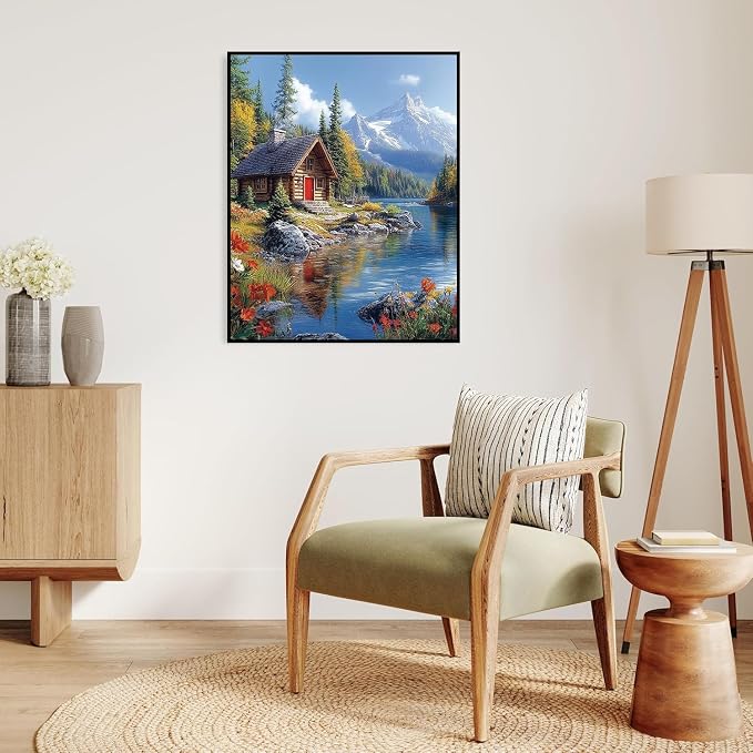 Paint by Numbers Kit for Adults, Landscape Mountain Paint by Numbers Kits | Lakeside Cabin Adult Paint by Number Kits on Canvas,DIY Acrylic Oil Easy Mountain Painting by Numbers for Home Decor 16X20 in