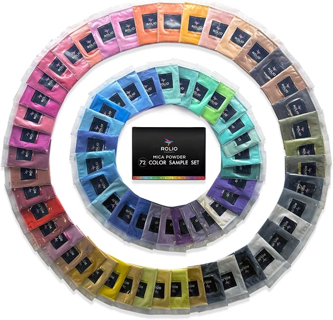 Rolio - Mica Powder Color Pigment Set - Original Complete Set, 5g, 72 Bags | Pearlescent Color Pigments, Resealable Jars for Epoxy Resin, Soap Making, Candles, Slime, Nail Art, and DIY Crafts