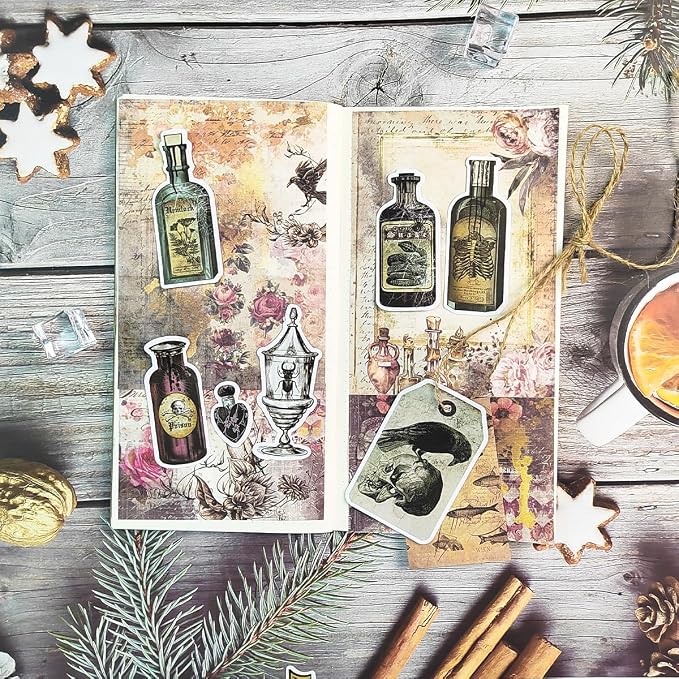 Prstincol 106 Pcs Potion Labels Stickers, Apothecary Sticker Dark Aesthetic Wine Bottle Sticker for Scrapbooking, Wicca Stickers for Junk Journal Bullet Journals DIY Crafts