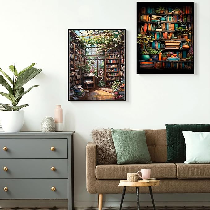 Hutarosl 4 Pack Paint by Numbers Kit for Adults Plant- Bookshelf Paint by Number Adult, Canvas Painting by Numbers for Adults Perfect for Gifts Home Wall Decor 12x16inch