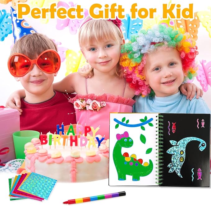 FUNNYB&G Foil Art Craft Kit for Kids, Sparkly Birthday Gift Toy for Kids | No Mess, Kids Ages 4-10 Create Sparkling Artwork, A Creative Gift for Birthdays, Holidays, Travel Activities,Screen-Free Fun