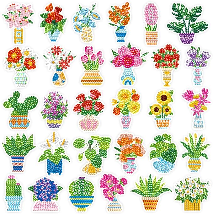 Labeol Diamond Art Kits for Kids Boys and Girls Ages 6-8-10-12 Easy to DIY Creative Diamond Art Sticker Craft by Numbers Kits for Kids and Adult Beginners (Potted Plant)