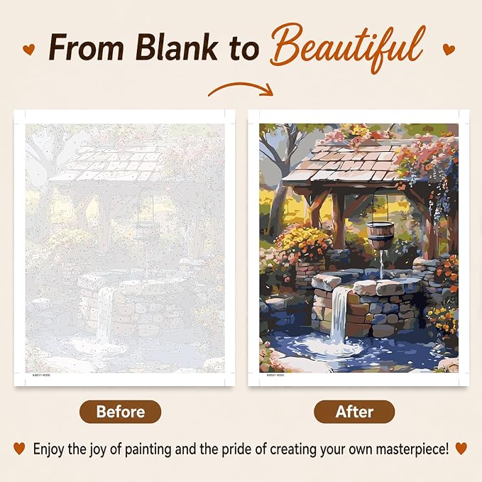 AUKELHJ Paint by Numbers Kit for Adults Beginner, Water Well, 16X20 Inch | Paint by Number for Adults, Beginner Friendly, High-Definition Color Canvas, Stress Relief, Home Decor, Gifts, Unframed