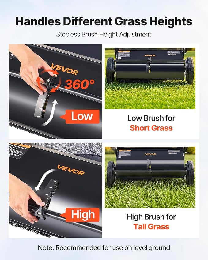 VEVOR Push Lawn Sweeper 26 Inch Leaf & Grass Collector Strong Rubber Wheels