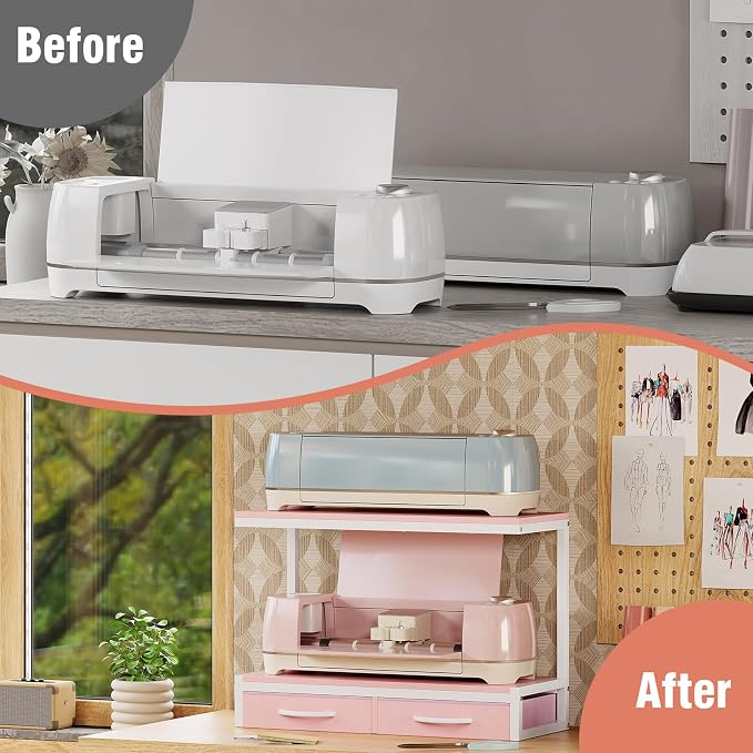 VENNQD Stand Compatible with Cricut Maker and Cricut Explore Air Series Stand Legs for 2 Cricut Machines Fully Open 2 Tier Desktop Craft Accessories Storage Organizer (Light Pink)