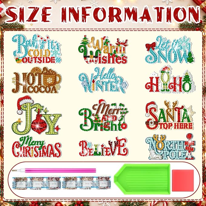 Zonon 12 Pcs Christmas Diamond Art Magnet Kits for Fridge | Xmas Diamond Painting Magnets for Refrigerator, Durable PVC, Includes Tools & Diamonds, for Lockers Cars DIY Home Decor