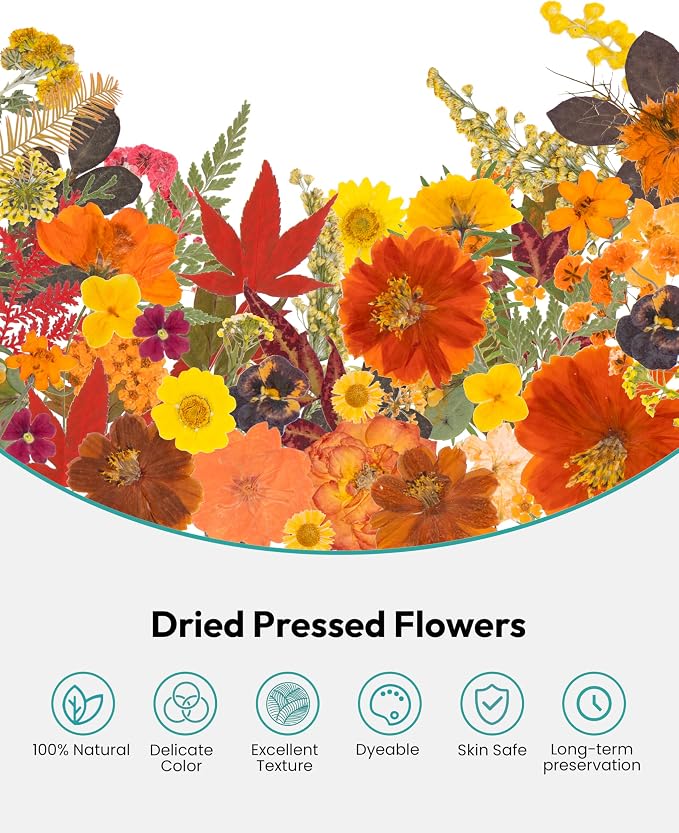 Dried Flowers, Resiners 100Pcs Pressed Flowers for Craft Real Natural Dried Flowers Dry Leaves Kit for DIY Making Crafts Resin Soap Candle Scrapbook Supplies Card Making Jewelry