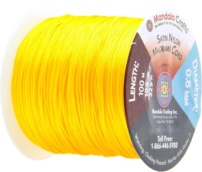 Mandala Crafts 0.8mm Yellow Rattail Nylon Satin Cord for Jewelry Making