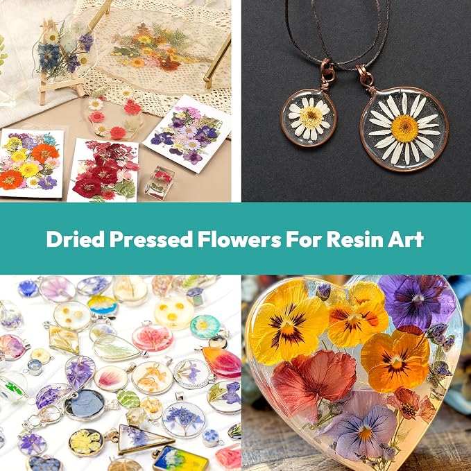 Dried Flowers, Resiners 58Pcs Pressed Flowers for Craft | Natural Dried Flowers Dry Leaves Kit for DIY Making Crafts Resin Soap Candle Scrapbook Supplies Card Making Jewelry