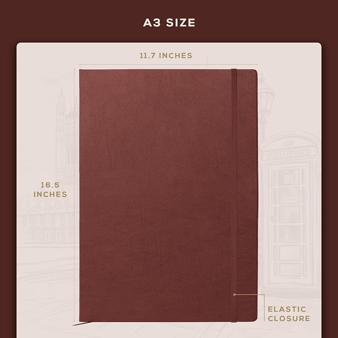Beechmore Books A3 11.7x16.5 Mixed Media Sketchbook 160 GSM/98lb, Gift Box | Hardcover Drawing Pad with Lay-Flat Binding, Extra Large Perforated Ivory Paper for Studio Drawing & Watercolor Work