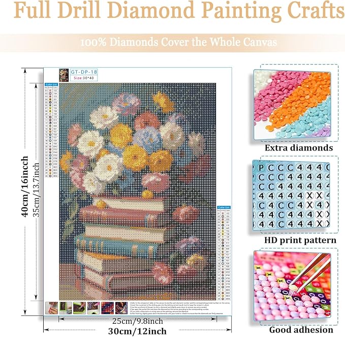 Gamteldot Diamond Art Kits for Adults - 12x16 Inch 5D Full Drill DIY Book Diamond Art Diamond Painting,Book Flowers Diamond Dots Gem Art Crafts for Home Decor and Gift