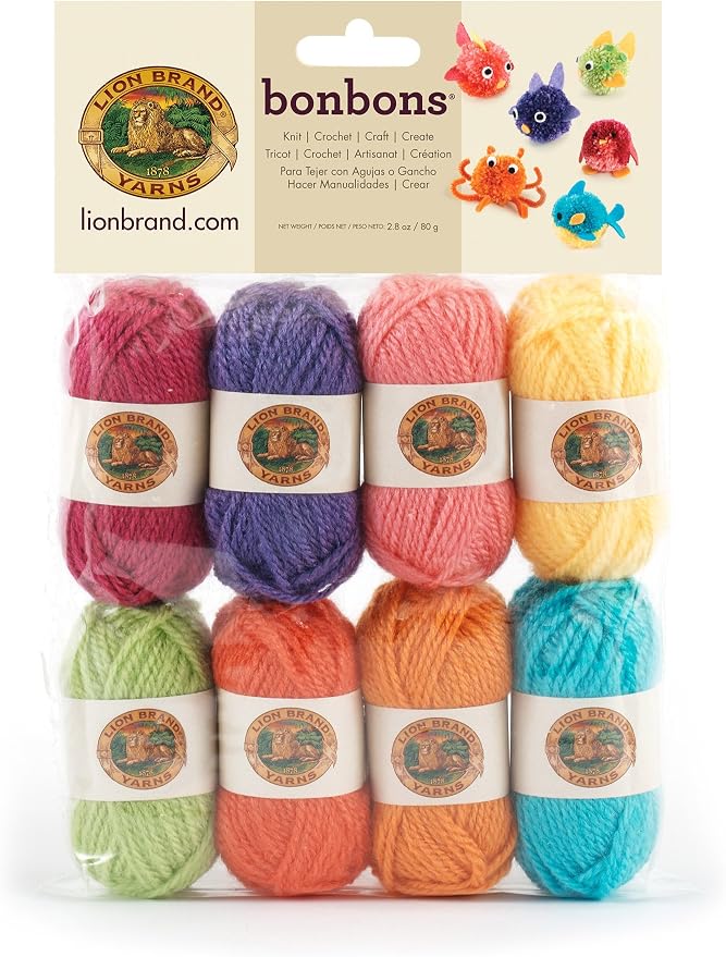 Lion Brand Yarn BonBons Yarn Pack Brights | Small, Colorful, Lightweight Yarn Skein Pack for Colorwork, Embroidery, Friendship Bracelets, DIY Projects
