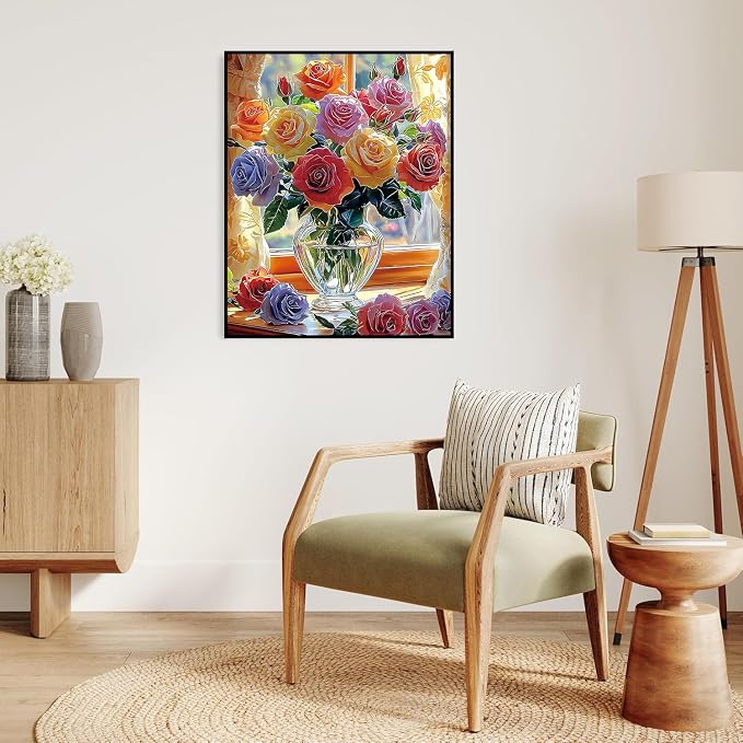 Paint by Numbers Kit for Adults, Colorful Rose Paint by Numbers Kits | Beautiful Flowers Adult Paint by Number Kits on Canvas Easy Paint by Numbers kits for Home Wall Decoration 16 X 20 inch