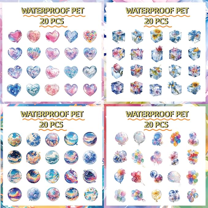120 PCS Aesthetic Crystal Clear PET Stickers for Scrapbooking